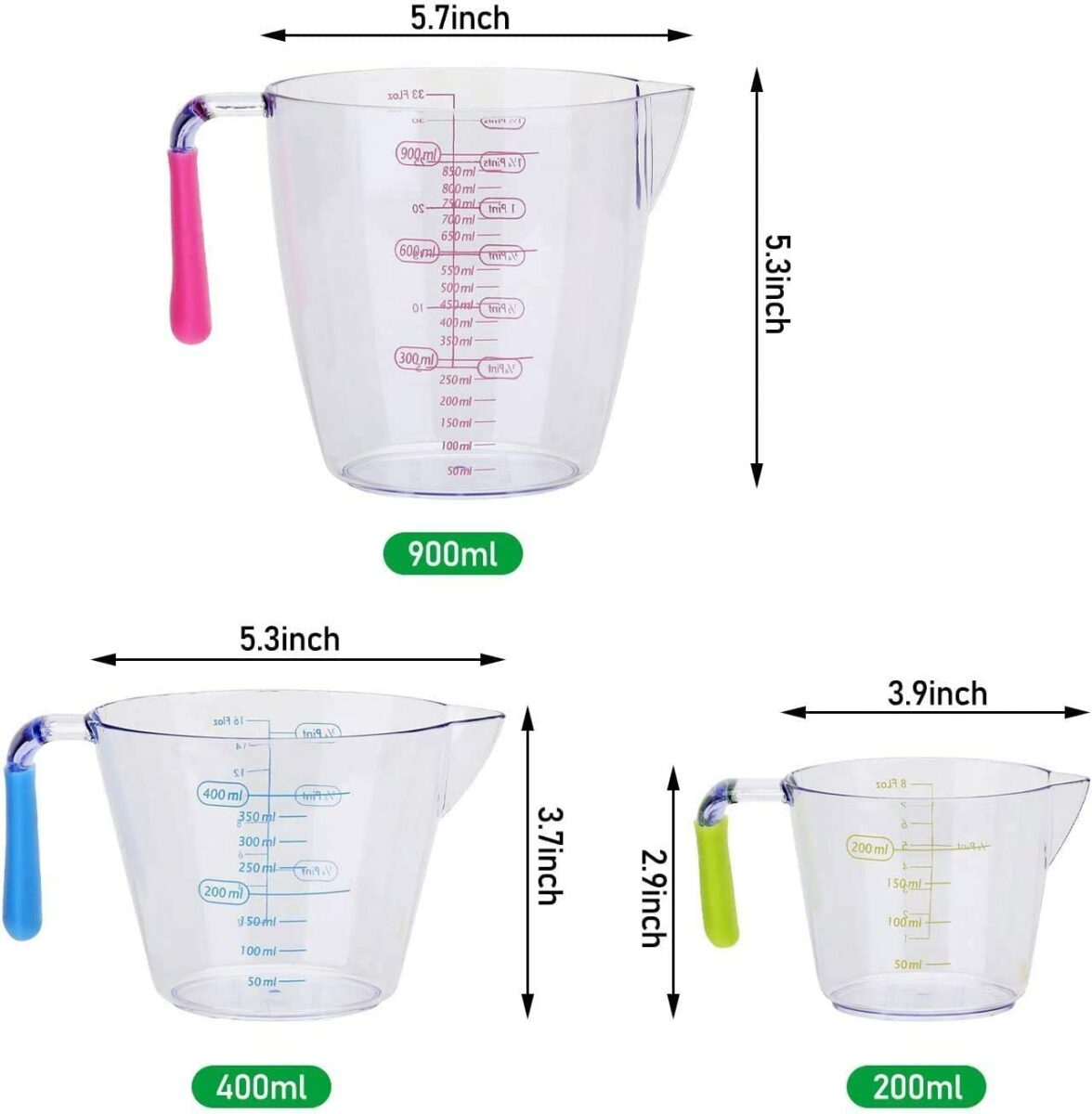 SGAONSN Plastic Measuring Jug Set of 3, Measuring Jugs with Angled Grip